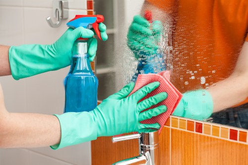 Professional cleaners improving a tidy interior space in Urrey