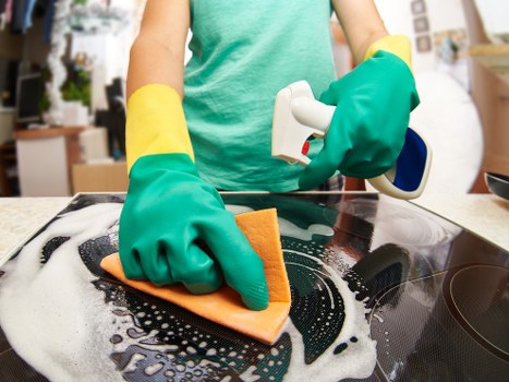 Professional communal area cleaning in a stairwell and landing