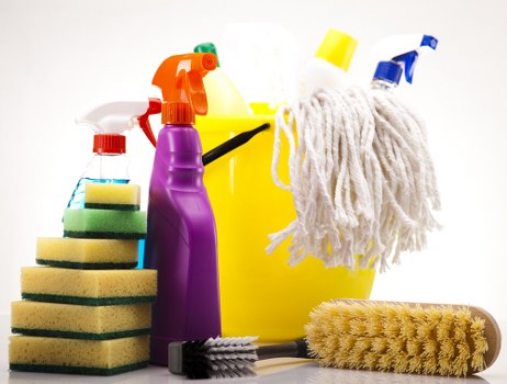 Professional cleaner reviewing safety procedures